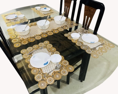 SHRI MAHAVIR IMPEX Gold 30 cm Table Runner(Vinyl)