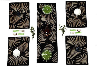 Hawamahal Black Polyester Table Linen Set(Pack of 5)