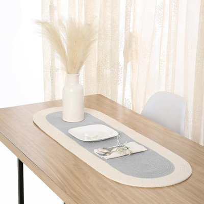 SIYA TEXTILES Grey, White 91 cm Table Runner(Cotton)