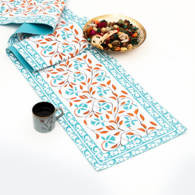The Hive Light Blue 33 cm Reversible Table Runner(Cotton)