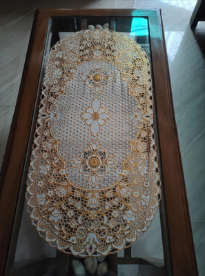 SHRI MAHAVIR IMPEX Gold 84 cm Table Runner(PVC)