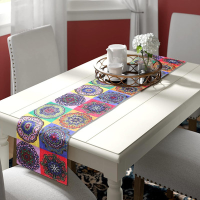 The Home Talk Multicolor 72 cm Reversible Table Runner(Cotton)