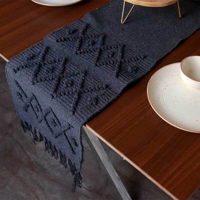 North Field Black, White 137 cm Reversible Table Runner(Cotton)