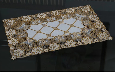 SHRI MAHAVIR IMPEX Gold 40 cm Table Runner(Vinyl)