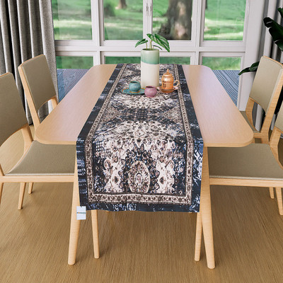 HOMESTIC Blue 183 cm Reversible Table Runner(Velvet)