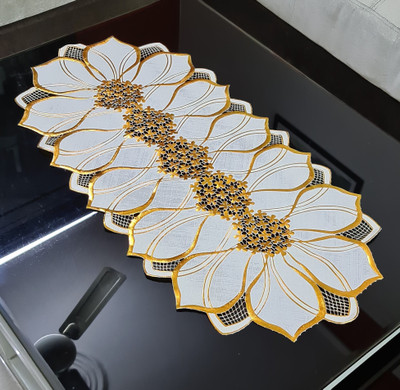 SHRI MAHAVIR IMPEX Gold 80 cm Table Runner(Vinyl)