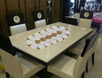 SHRI MAHAVIR IMPEX Gold 100 cm Table Runner(Vinyl)