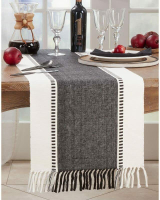 North Field Black, White 137 cm Reversible Table Runner(Cotton)