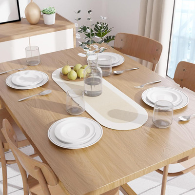 SIYA TEXTILES Beige, White 91 cm Reversible Table Runner(Cotton)