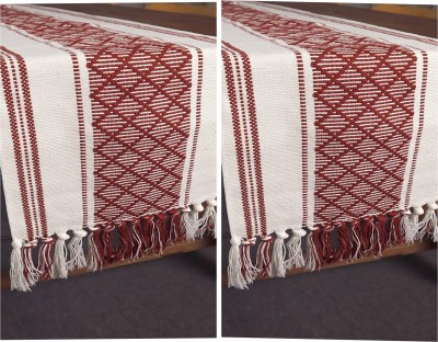 North Field Maroon, White 137 cm Reversible Table Runner(Cotton)