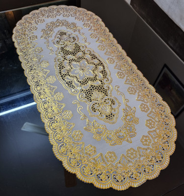 SHRI MAHAVIR IMPEX Gold 80 cm Table Runner(Vinyl)
