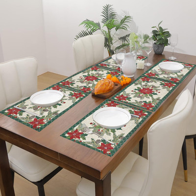 PRAKARTIK Rectangular Pack of 6 Table Placemat(Red, Green, Cotton)