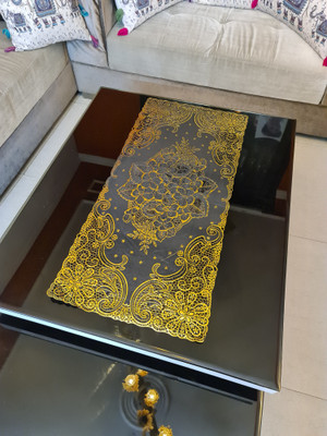 SHRI MAHAVIR IMPEX Black, Gold 80 cm Table Runner(Vinyl)