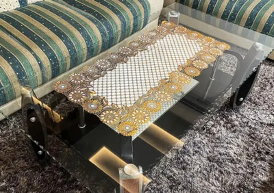 SHRI MAHAVIR IMPEX Gold 40 cm Table Runner(Vinyl)