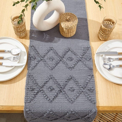 VJ RETAILS Grey 183 cm Table Runner(Cotton)