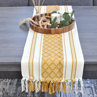 Bloomtex Yellow 182 cm Reversible Table Runner(Cotton)
