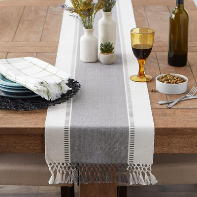 North Field Grey, White 182 cm Reversible Table Runner(Cotton)