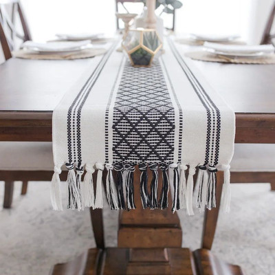 IHFPVT Black, White 183 cm Table Runner(Cotton)