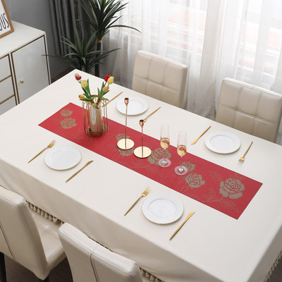 HOKiPO Red 135 cm Reversible Table Runner(PVC)