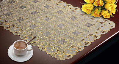 SHRI MAHAVIR IMPEX Gold 101 cm Table Runner(PVC)
