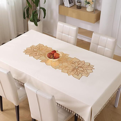 CASA FURNISHING Gold, Grey 90 cm Reversible Table Runner(PVC)