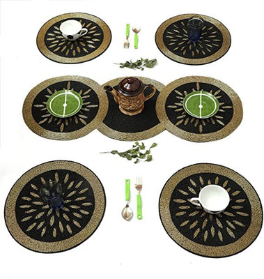 Hawamahal Black Polyester Table Linen Set(Pack of 7)