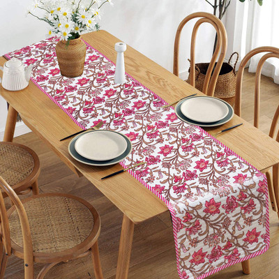RUSTIC LINEN Pink 182.88 cm Reversible Table Runner(Cotton)