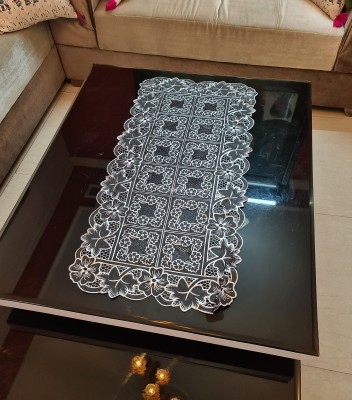 SHRI MAHAVIR IMPEX Black, White 80 cm Table Runner(Vinyl)