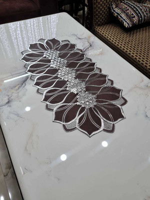 SHRI MAHAVIR IMPEX Brown 80 cm Table Runner(PVC)