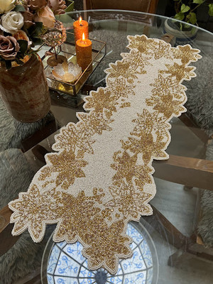 AMIGOSSTUDIO White, Gold 91.44 cm Table Runner(Polyester)