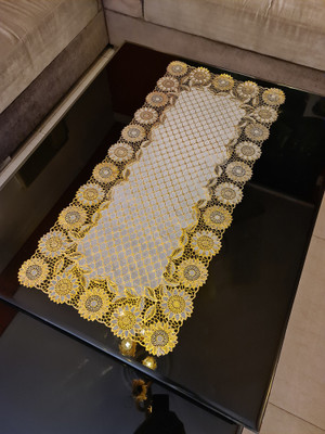 SHRI MAHAVIR IMPEX Gold 81 cm Table Runner(PVC)