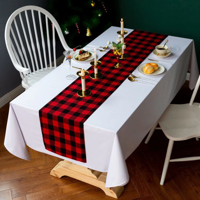 The Purple Tree Red, Black 180 cm Reversible Table Runner(Cotton)