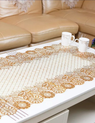 SHRI MAHAVIR IMPEX Gold 100 cm Table Runner(PVC)