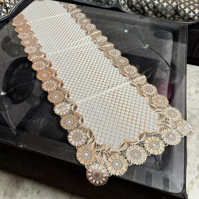 SHRI MAHAVIR IMPEX Gold 40 cm Table Runner(PVC)