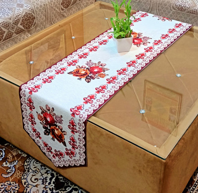 Saksham Enterprises White, Red 183 cm Table Runner(Velvet)