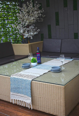 North Field Blue, White 182 cm Reversible Table Runner(Cotton)