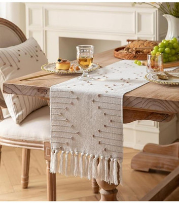 SIYA TEXTILES White 182 cm Table Runner(Cotton)