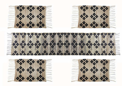 The Home Talk Black 152 cm Reversible Table Runner(Cotton)
