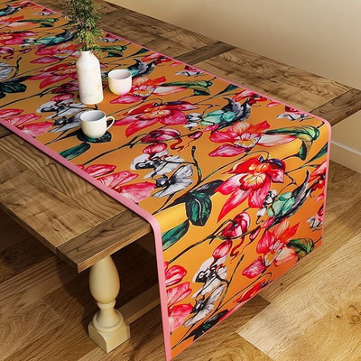 SEJ BY NISHA GUPTA Orange 195 cm Table Runner(Polyester)