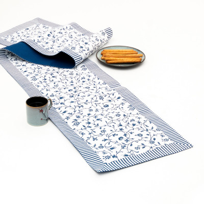 The Hive Blue 33 cm Reversible Table Runner(Cotton)