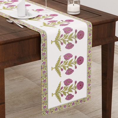 JAIPUR FABRIC White, Pink 177 cm Table Runner(Cotton)