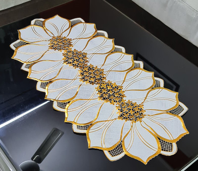 SHRI MAHAVIR IMPEX Gold 80 cm Table Runner(Lace)