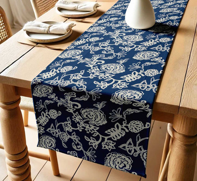 Vargottam Dark Blue 152 cm Table Runner(Cotton)