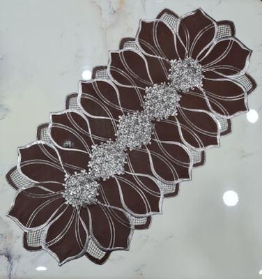 SHRI MAHAVIR IMPEX Brown 80 cm Table Runner(PVC)