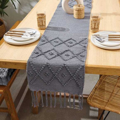Waco creation Grey 35 cm Reversible Table Runner(Cotton)