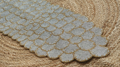 yashree Silver 90 cm Reversible Table Runner(Polyester)
