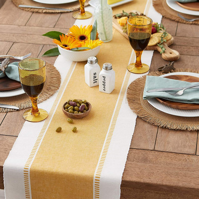 North Field Yellow, White 182 cm Reversible Table Runner(Cotton)