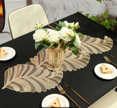 TANLOOMS Gold 84 cm Table Runner(Vinyl)