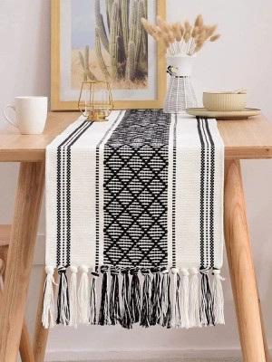 North Field Black, White 137 cm Reversible Table Runner(Cotton)