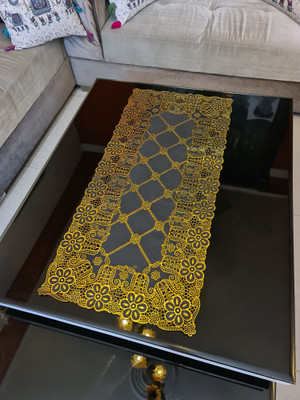 SHRI MAHAVIR IMPEX Black, Gold 80 cm Table Runner(Vinyl)